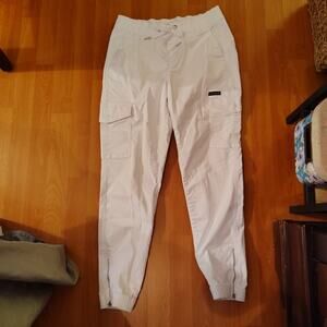 Calvin Klein Women’s Joggers – White, Cargo Pockets, Zip Ankle, Stretch